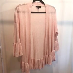 Ann Taylor Linen Blend Open Ruffle Cardigan—XS/S